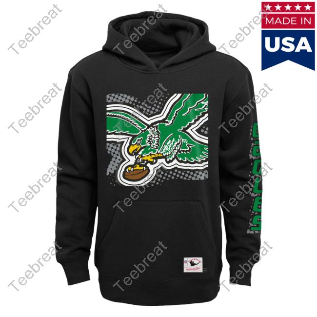 Official PhiladelphiaEagles Clothing Merch Store Shop Mitchell & Ness Black Philadelphia Eagles Big Face 7.0 Sweatshirts