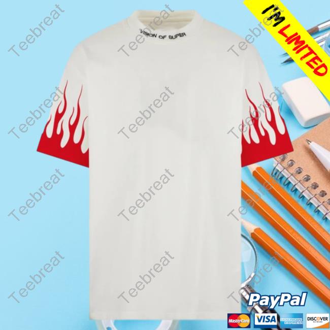 Official Vision Of White Shirts With Printed Red Flames