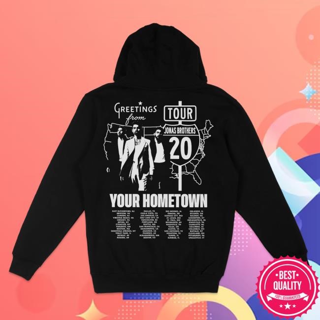 Official Jonas Brothers Merch Store Shop Greeting's From Your Hometown Tour Hoodie - Black JonasBrothers