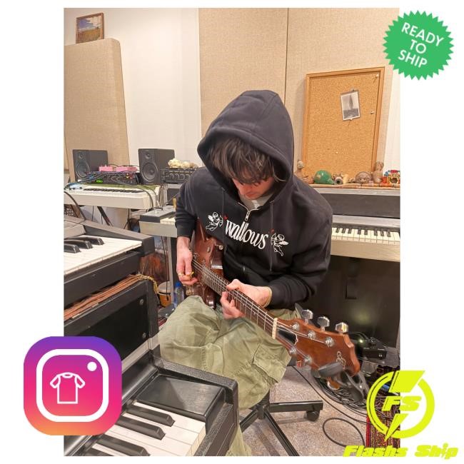 Heavyweight Angel Zip Hoodie Black From Wallows