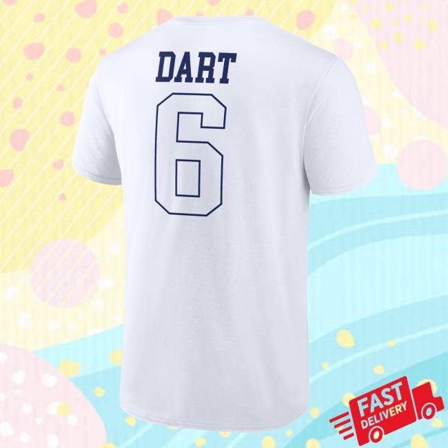 Official New York Giants Bulls Merch Men's Jaxson Dart White New York Giants Tonal Name & Number Tshirt NewYorkGiants