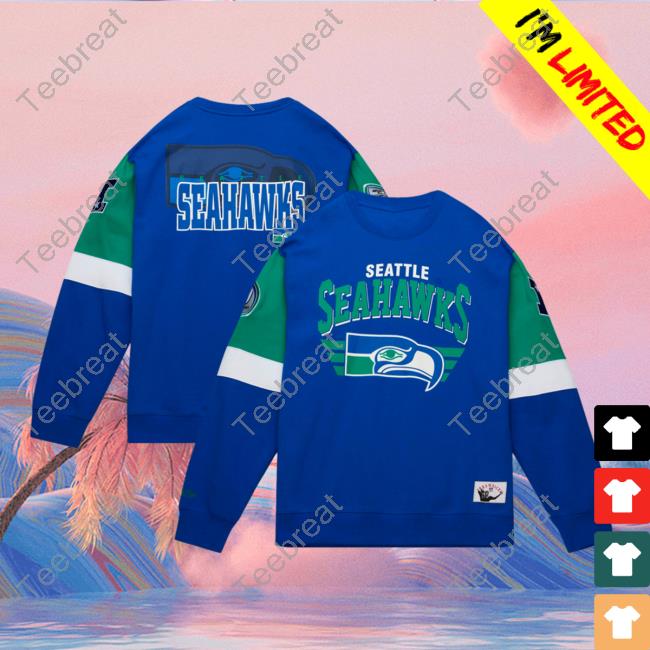 Mitchell & Ness Royal Seattle Seahawks Gridiron Classics All Over Print 3.0 Crewneck Sweatshirt