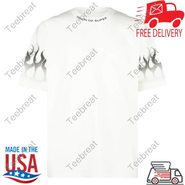 Official Vision Of Super White T-Shirts With Grey Gradient Flames