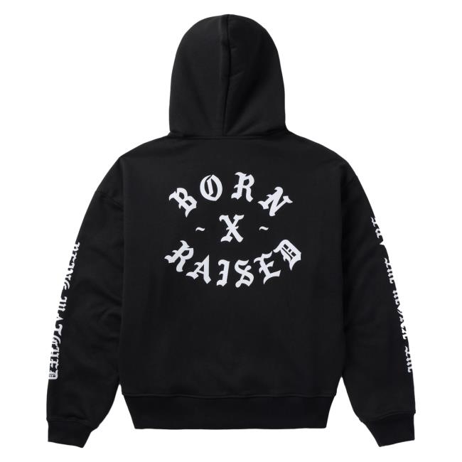 Official Born X Raised Merch Store Shop Bxr Flocked Zip Up Hood: Black BornxRaised