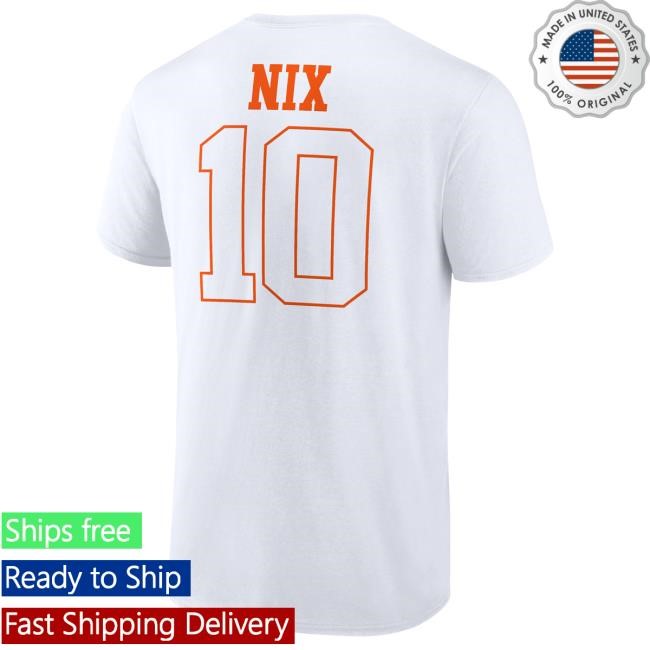 Official Denver Broncos Clothing Men's Bo Nix White Denver Broncos Outline Player Tee DenverBroncos