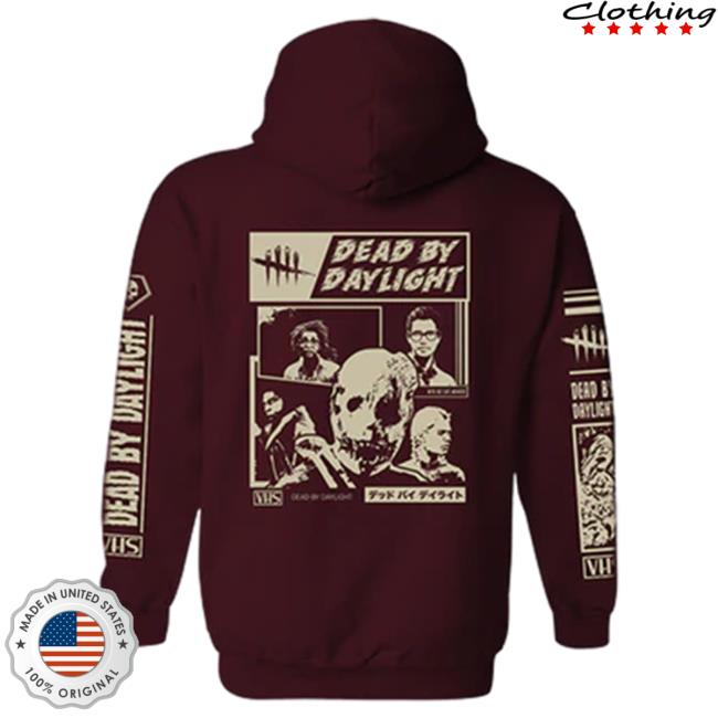 Official Dead By Daylight Merch Store Dead By Daylight Retro Trapper Crew neck Sweatshirt Old Vhs Design Burgundy Deadbydaylight Shop