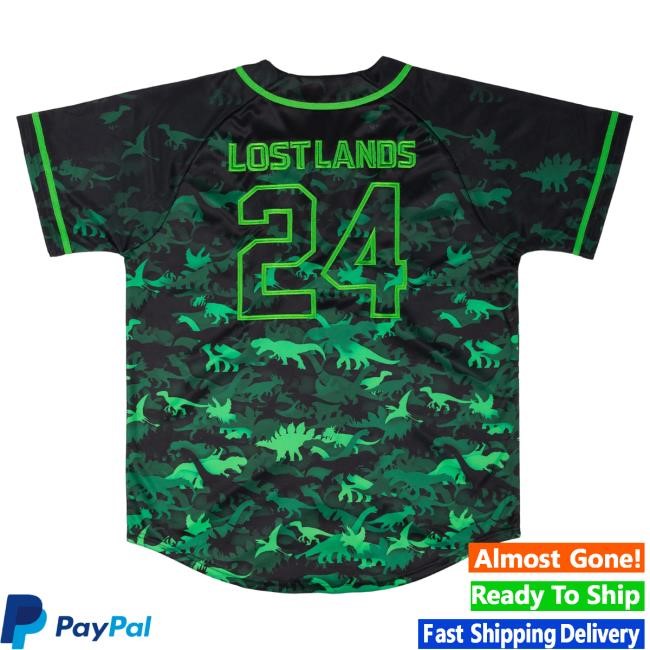 Official Excision Merch Lost Lands Green Dino Baseball Jersey Shirt New