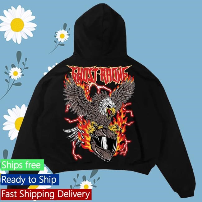 Official Ghost Racing Clothing Red Flaming Eagle Hood - Black