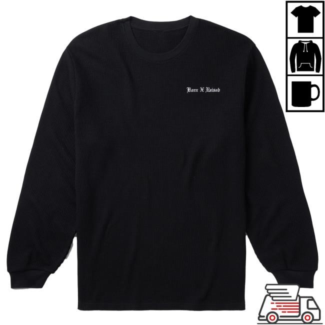 Official Born X Raised Merch Store Shop Swayze Waffle Thermal: Black Pullover Sweatshirt BornxRaised