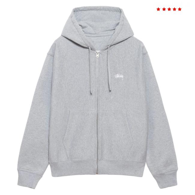Stussy Clothing Store Shop Merch Stock Logo Zip Up Pullover Sweatshirt Grey Heather Apparel