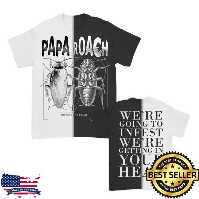 Official Papa Roach Merch Anatomy Of A Roach Black/White Split Dye New Shirt