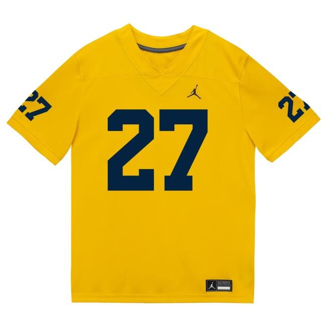 Michigan Wolverines #27 Jasper Parker Student Athlete Maize Football Jersey New Shirt The M Den Shop