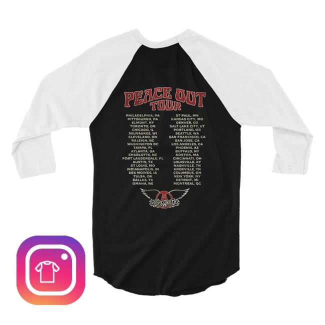 Official Aerosmith Merch Store Wings Peace Out Tour Raglan Long Sleeve Hot Shirt
