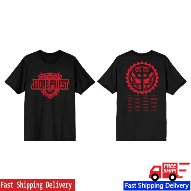 Official Judas Priest Merch Shield of Pain Badge Itin Tee Shirts