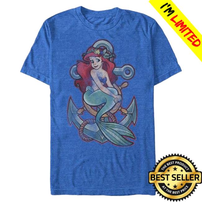 Disney Men's Little Mermaid Ariel Anchor Graphic Classic T Shirt