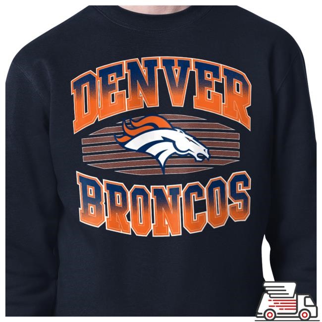 Men's Starter Navy Denver Broncos Team Grit Graphic Crewneck