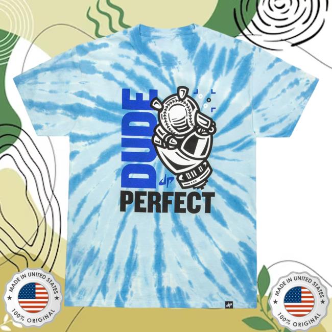 Official Dude Perfect Merch Store Dude Perfect 'Robo Grip' Tie Dye Shirt 2023 Blue Spiral Tie-Dye DudePerfect Apparel Clothing Shop