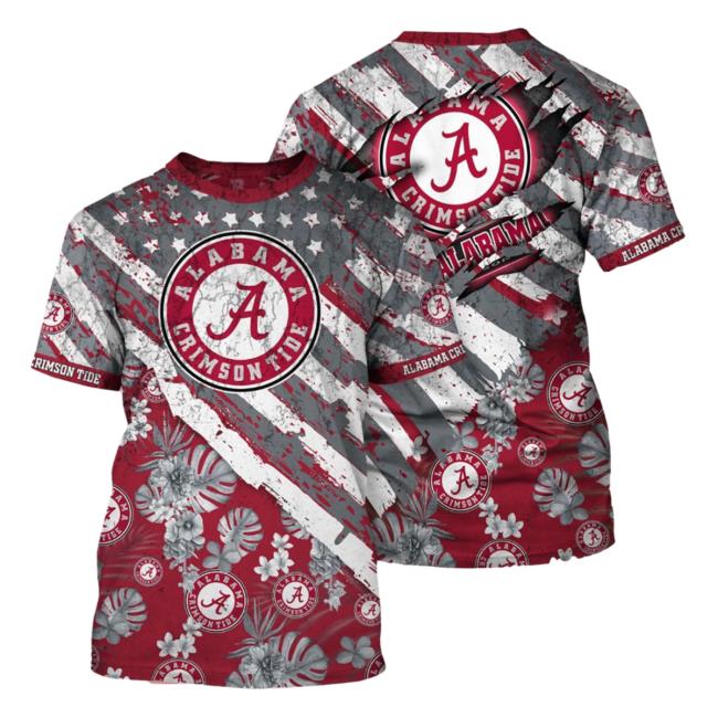 Official Alabama Crimson Tide Tropical Flower Style And Flag All Over Printed 3D Hooded Sweatshirt