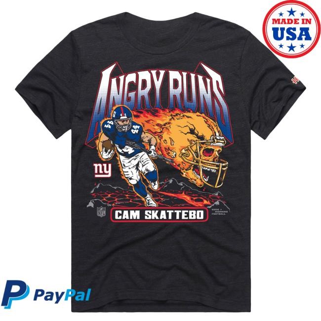 Official New York Giants Bulls Apparel Men's Homage Cam Skattebo Black New York Giants Angry Runs Player Graphic New Shirt NewYorkGiants