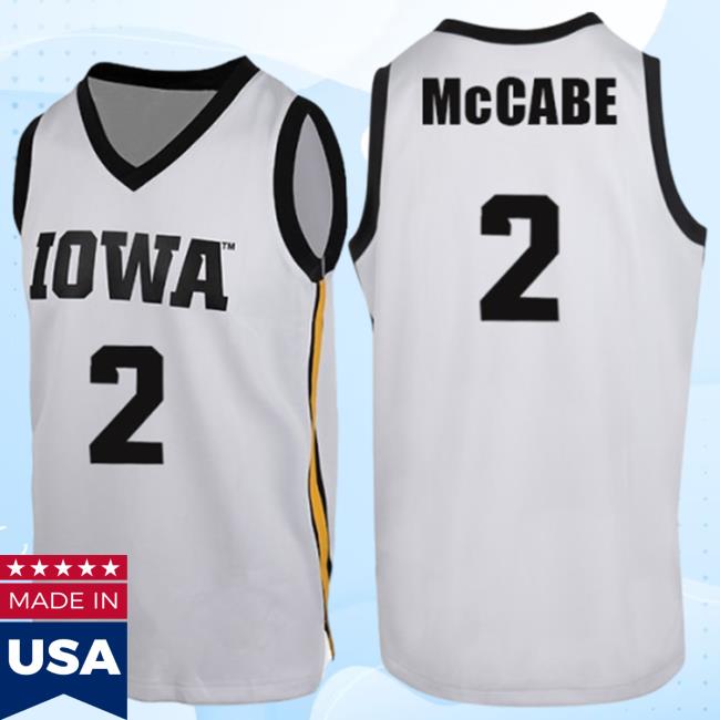 Official Iowa Hawkeyes Merch Store Iowa Hawkeyes Mccabe #2 White Jersey Shirts Iowa Hawkeyes Apparel Clothing Shop