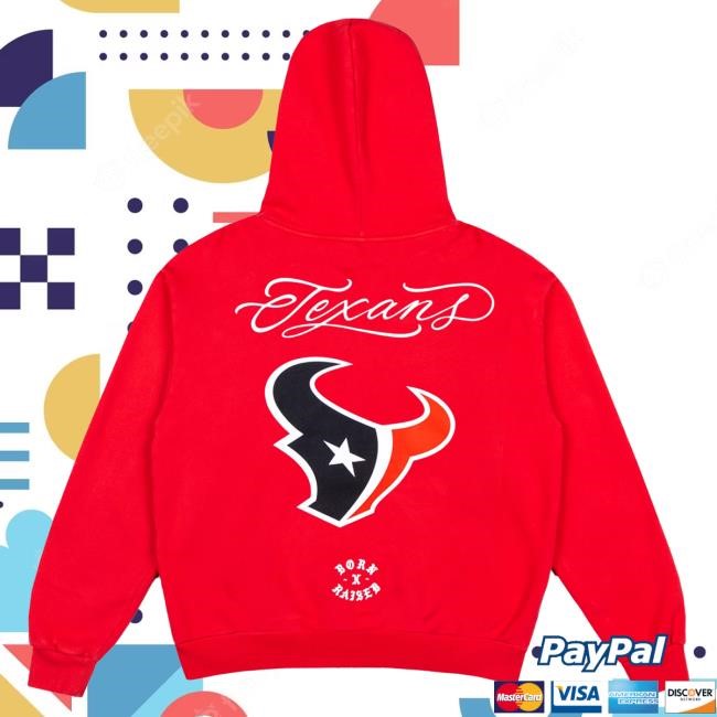 Official Born X Raised Merch Store Born X Raised + Texans Fine Line Popover Hoodie: Battle Red
