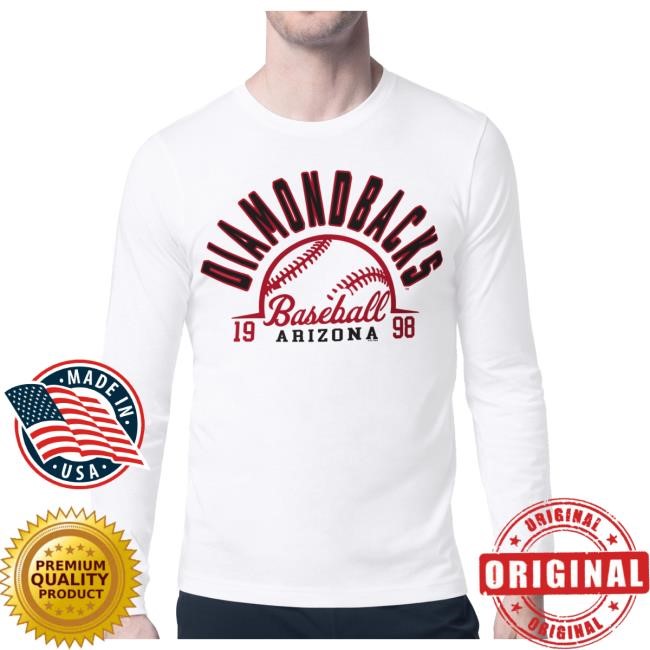 Official MLB Merch Men's Arizona Diamondbacks Starter White Half Ball Team Graphic Long Sleeve Tee