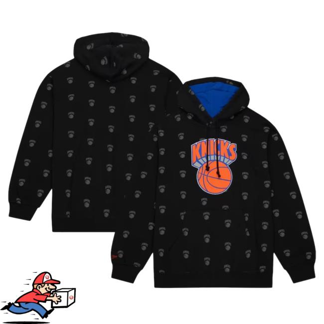 Official New York Knicks Mitchell & Ness Black Hardwood Classics All Over Print Sweaters 3D Aop