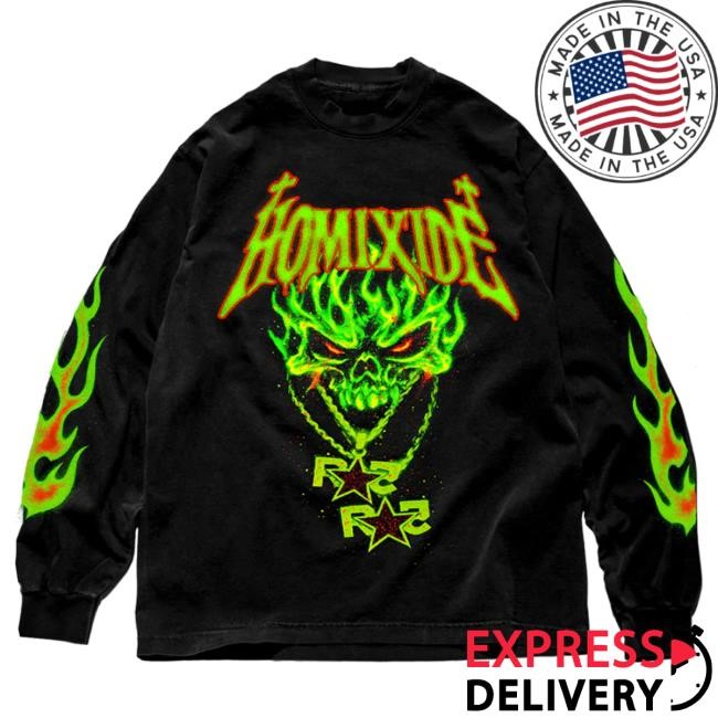 Official Playboi Carti Merch Store Homixide Gang HXG Green Flames LongSleeve