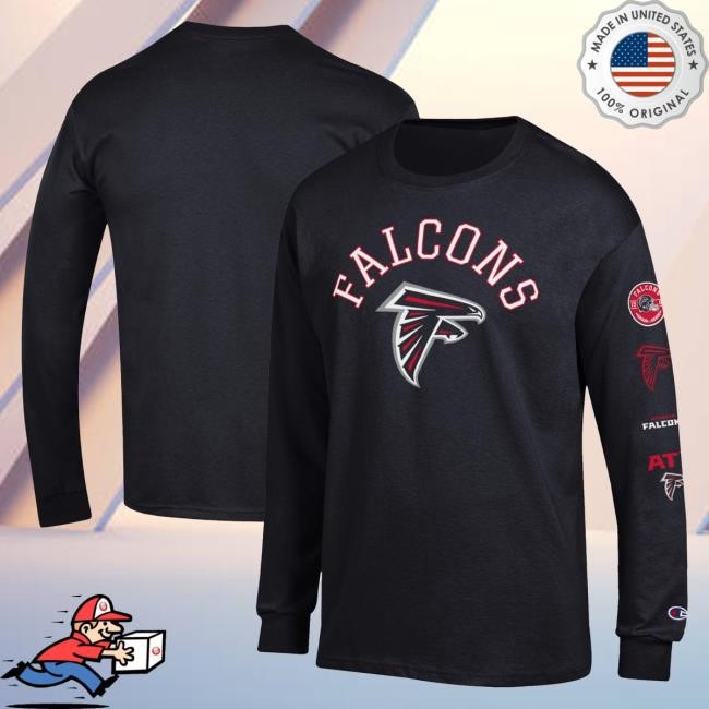 Official NFL Shop Men's Atlanta Falcons Champion Black Seal Long Sleeve T-Shirt ArizonaCardinals