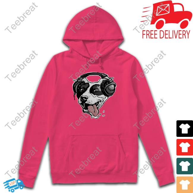 Spread Shirt Merch Official Cute Pit Bull Dog With Music Headphones Shirt