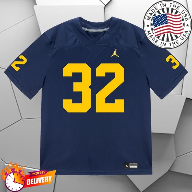 Michigan Wolverines #32 John Volker Student Athlete Blue Football Jersey Tees The M Den Shop Official