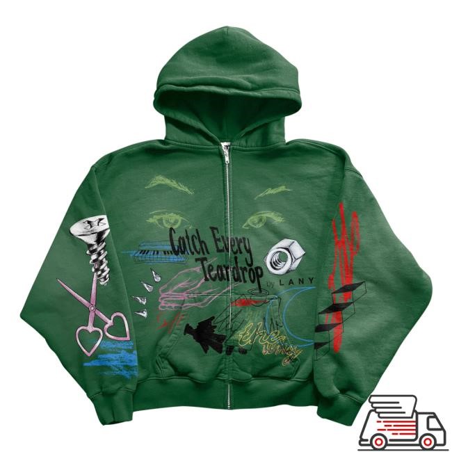 Official This Is Lany Merch Store Green "Sketched" Zip Hooded Sweatshirt