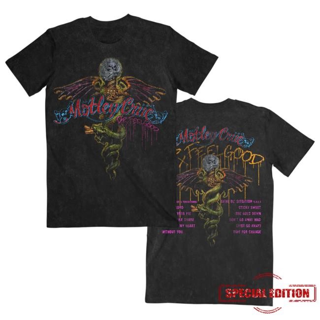 Official Motley Crue Merch Store Mötley Crüe Vintage Dr. Feelgood Tracklist Oversized Tshirt