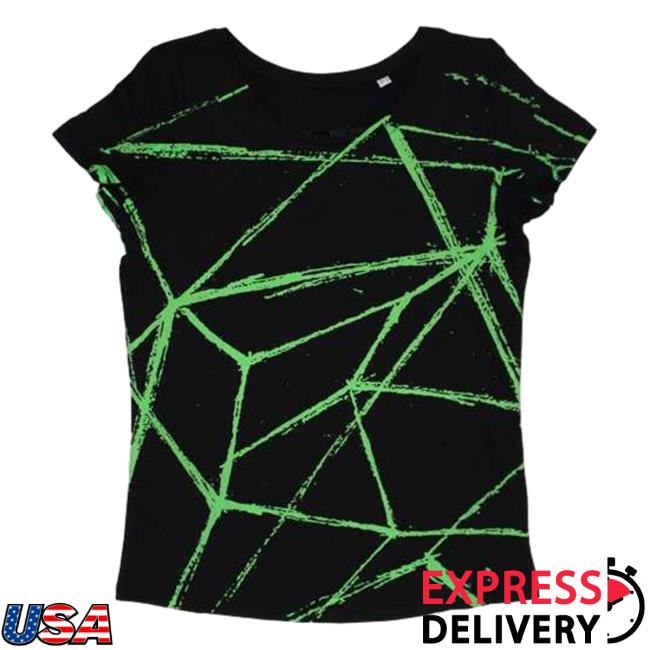 Official Radiohead Merch Thom Yorke All Over Print Green Lines Girls Black Scoop Shirt 2023 Aop