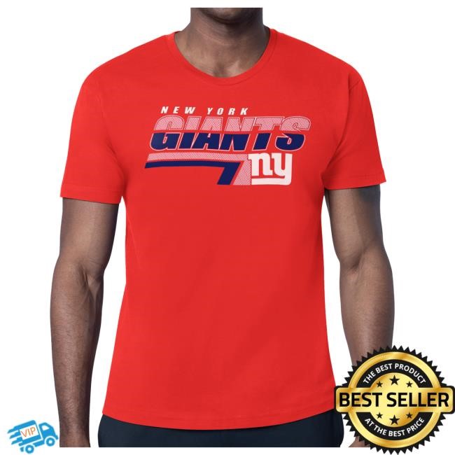 Official New York Giants Bulls Merch Men's Starter Royal New York Giants Logo Push Graphic Tshirt NewYorkGiants
