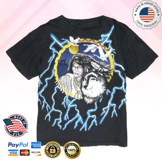 Official Throwback Vault Vintage Native Wolf American Thunder T-Shirts Black Lightning Aop 90S