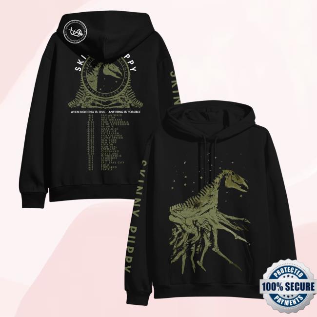 Official Skinny Puppy Merch Skinny Puppy Bone Tour Black Hooded Sweatshirt