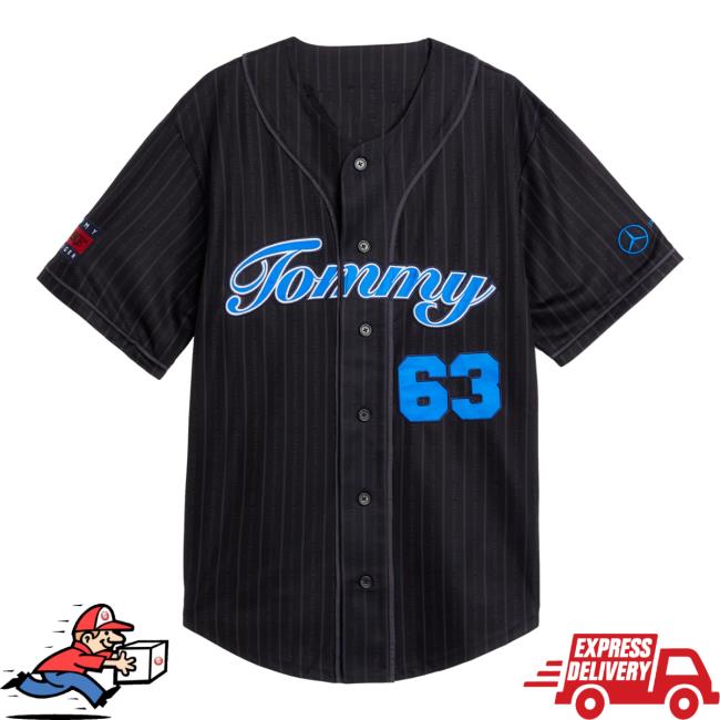 Official Mercedes Amg F1 Merch Tommy X Mercedes-Amg F1 X Awake Ny Baseball Jersey Tees Black/Blue 63 MercedesAmgF1 Apparel Clothing Store Shop
