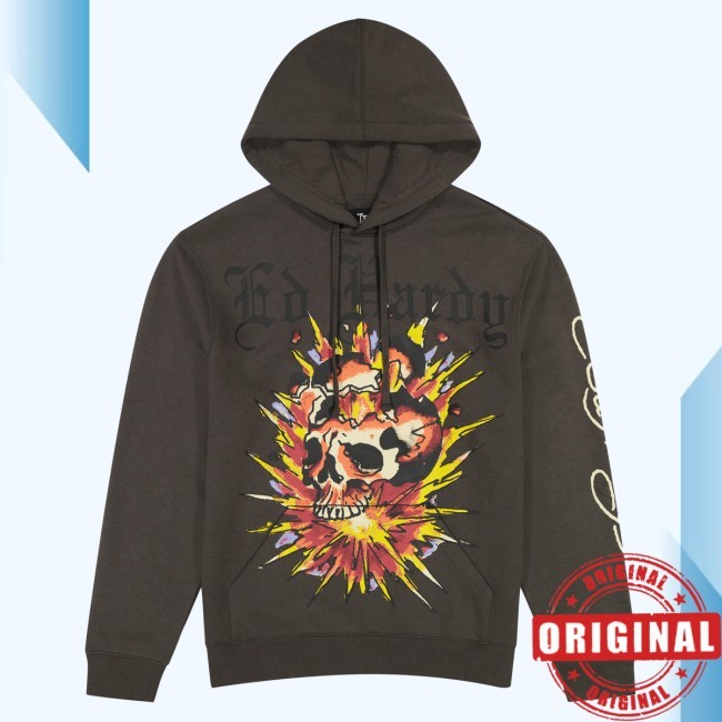 Exploding Skull Pullover Hoodie Ed Hardy Merch Shop