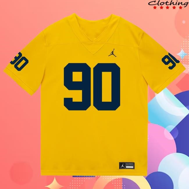 Official The M Den Michigan Wolverines #90 Hudson Hollenbeck Student Athlete Maize Football Jersey Shirt