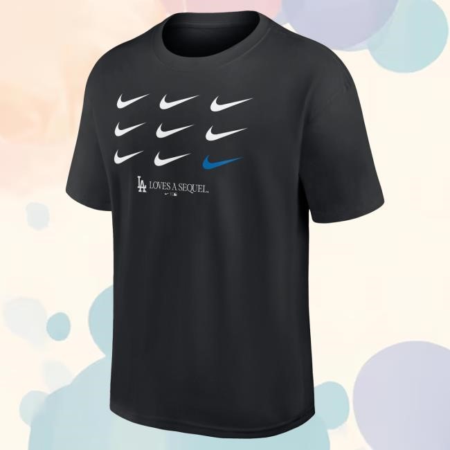 Men's Los Angeles Dodgers Nike Black 2025 World Series Champions LA Loves A Sequel Heavyweight Tee Official MLB Shop