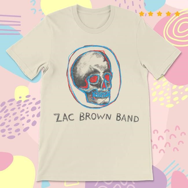 Official Zac Brown Red and Blue Skull Tshirt Official Zac Brown Red and Blue Skull Shirt