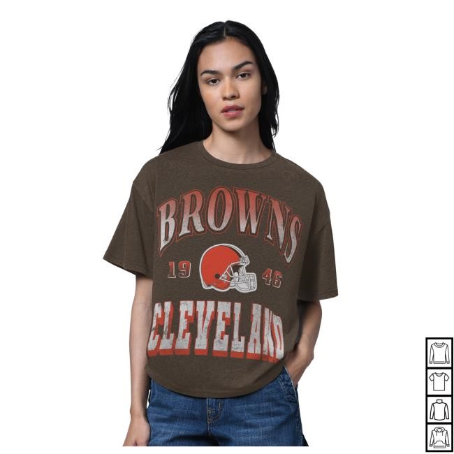 Official Women's Starter Heather Brown Cleveland Browns Oversized Hall of Fame T Shirt