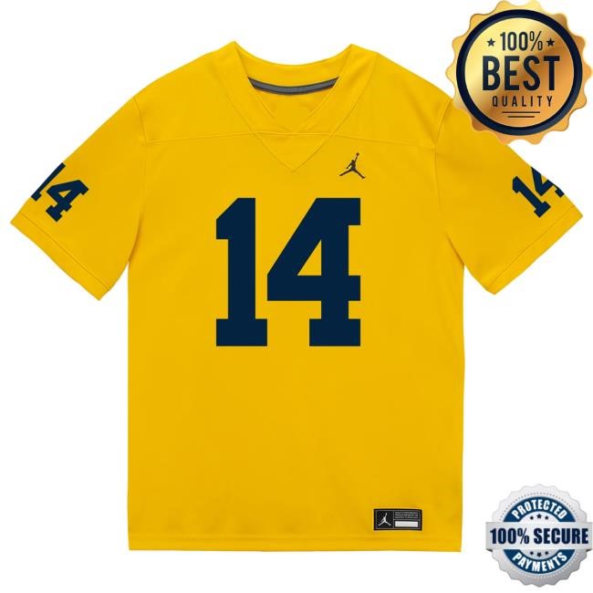The M Den Michigan Wolverines #14 Jordan Young Student Athlete Maize Football Jersey Top Shirt