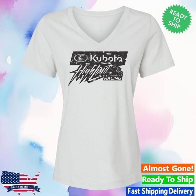 Official High Limit Racing Kubota High Limit Racing Logo Fan Ladies V-Neck New Shirt - Silver