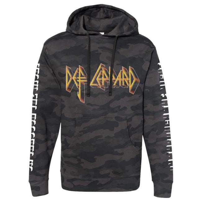 Official Def Leppard Merch On Through The Night Camo Hooded Sweatshirt