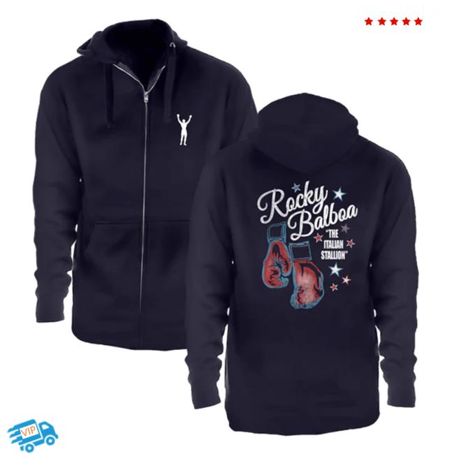 Official Sly Stallone Shop Rocky Balboa Navy Blue Zip Up Sweatshirt