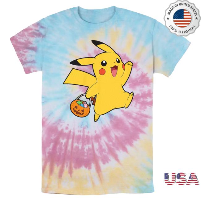 Official Kohls Apparel Clothing Store Shop Merch Pokemon Happy Pikachu Trick Or Treat Spiral Tie Dye Graphic T-Shirt