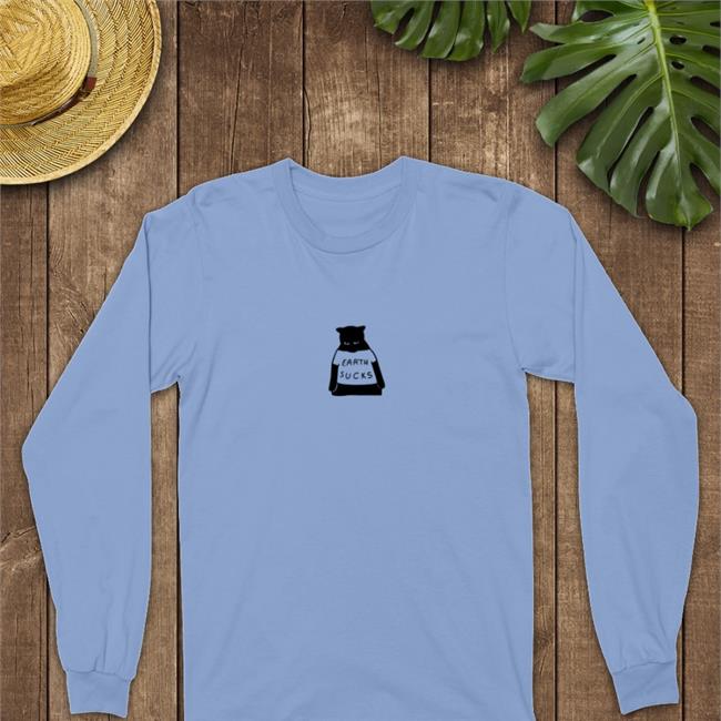 Poorly Drawn Cats Earth Sucks Classic Long Sleeve Tee White Poorlycatdraw