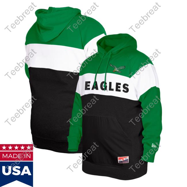 Official PhiladelphiaEagles Clothing Merch Store Shop New Era Kelly Green Philadelphia Eagles Throwback Colorblocked Sweatshirt 3D